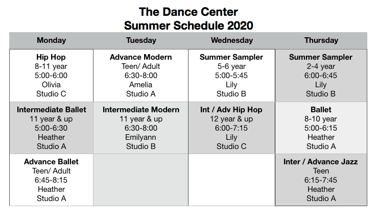 Summer Class Schedule - The Dance Center